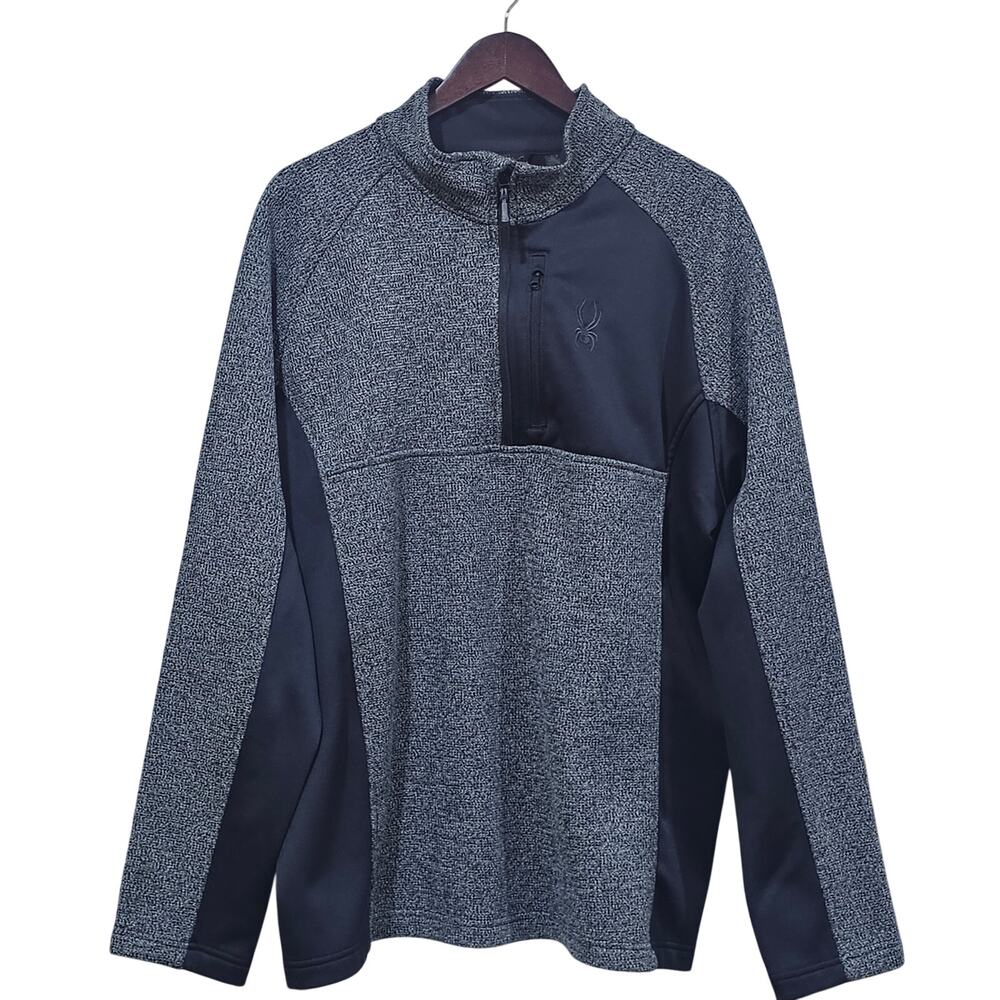 Spyder XXL Quarter Zip Pullover Jacket Gray Black Sweater Knit Performance